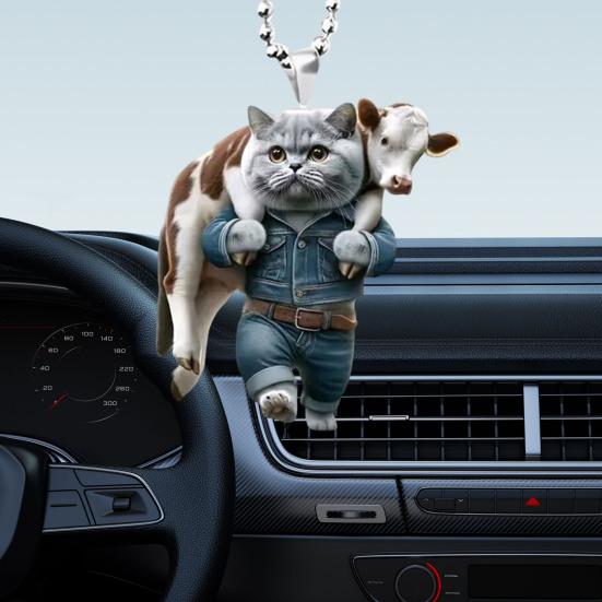 Автомобильный брелок для зеркала заднего вида с ремешком, очаровательный дизайн кошки, подвеска в виде животного