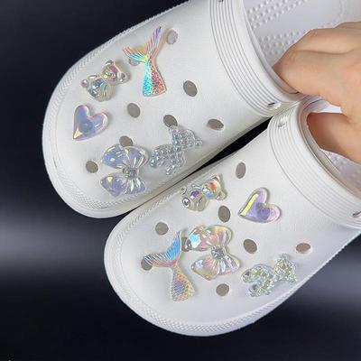 Набор из 10 модных шармов для обуви, аксессуары, пряжка для обуви с отверстиями, прозрачные разноцветные медведь, рыбий хвост, бант, украшения для обуви своими руками