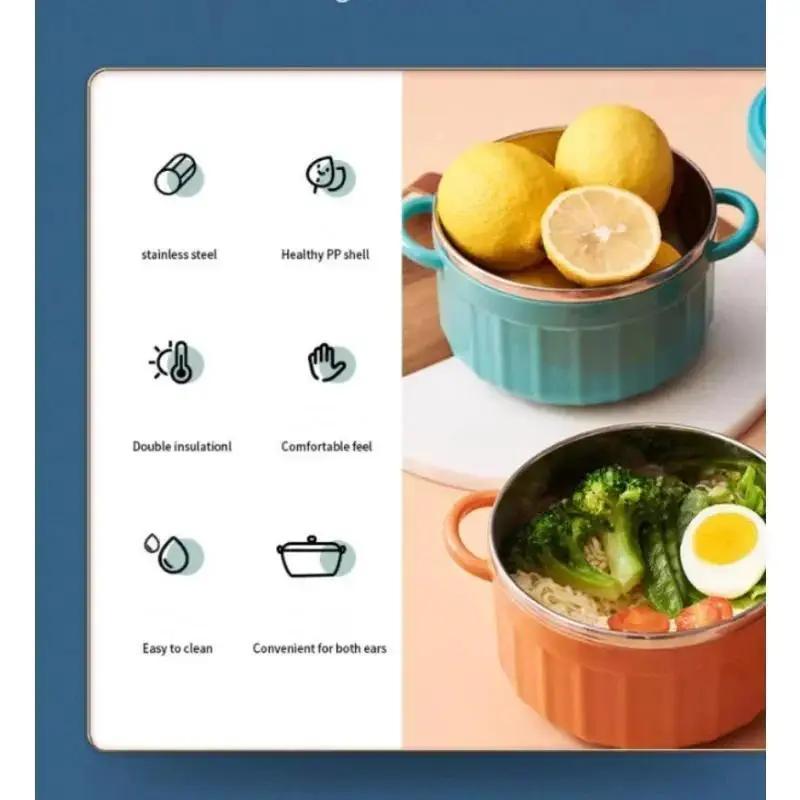 Двойная нержавеющая миска с крышкой для лапши быстрого приготовления, студенческий ланч-бокс, портативные ланч-боксы с термоизоляцией для офисных работников