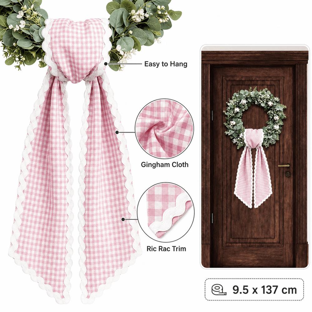 Cloth Garland Ribbon Gingham Canvas Scalloped Wreath Sash New Wreath Sashes Door Decor Bow