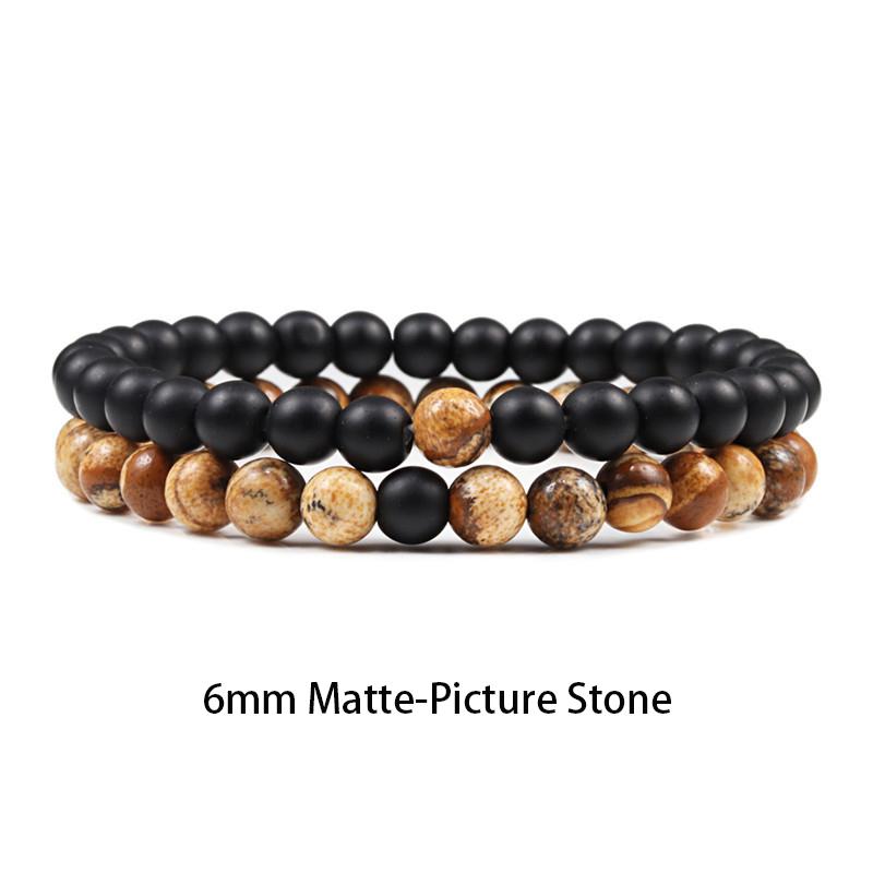 Set Bracelet Couples Distance Black White Natural Lava Stone Tiger Eye Beaded Yoga Bracelets for Men Women Elastic Rope Jewelry