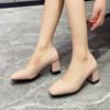 Fashion 2024 New Summer New Solid Color High Heels Women's Head Thick Heel Soft Leather Single Shoes Professional Shoes
