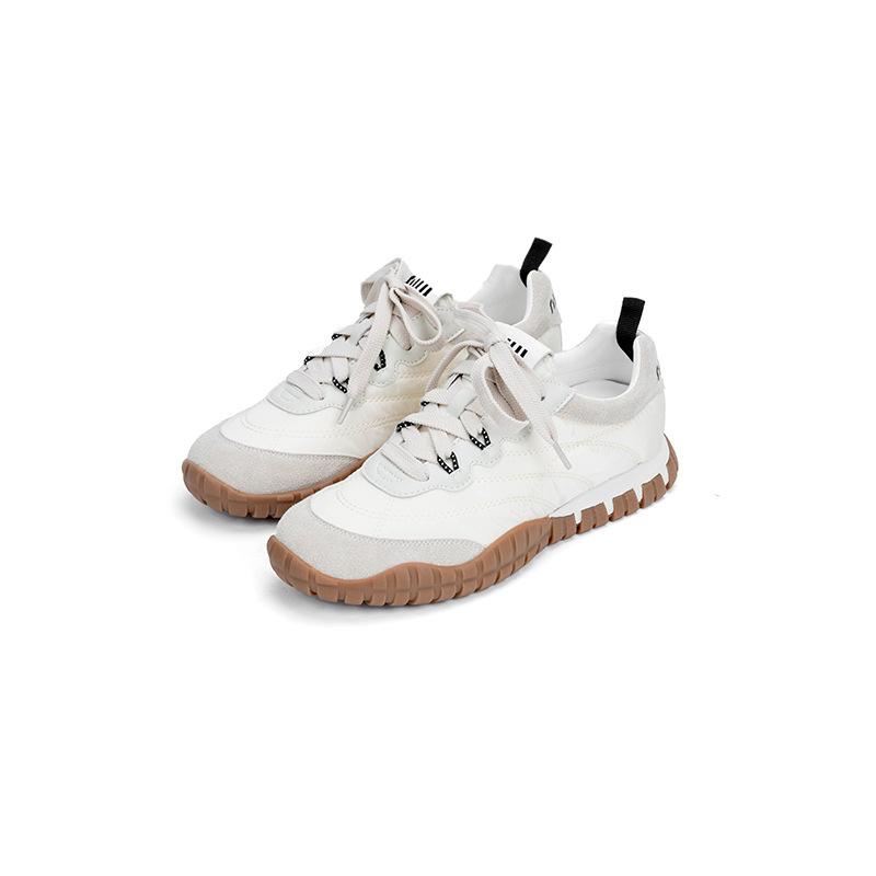 Miu Leather Casual Sports Shoes Women's Round Head Lace-up Thick-soled Non-slip Versatile Little White Shoes Board Shoes