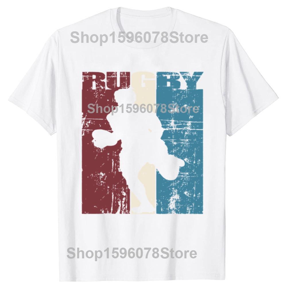 Забавные винтажные футболки с регбистом Летний стиль Графический хлопок Уличная одежда Короткий рукав Американский футбол Подарки Футболка Мужская