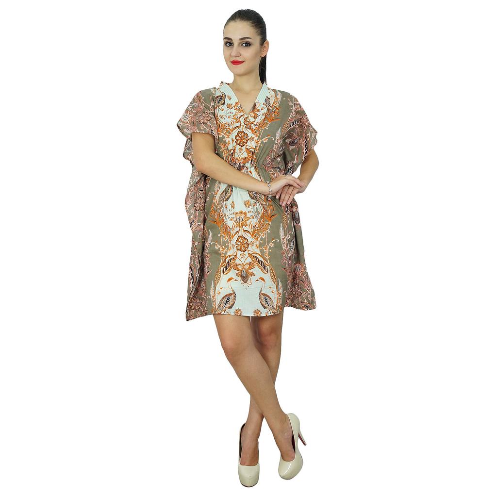 Bimba Women Cotton Caftan Dress Short Beach Cover Up Printed Kaftan