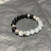 Retro Distressed Black Obsidian & White Cat's Eye Beaded Bracelet - Birthday Gift