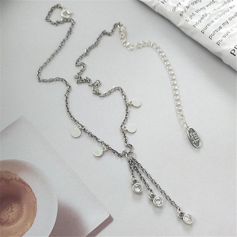 925 пробы стерлингового серебра винтажная цепочка с кисточками циркониевые бусины подвеска ожерелье для женщин девушки ювелирные изделия для вечеринок аксессуары dz371