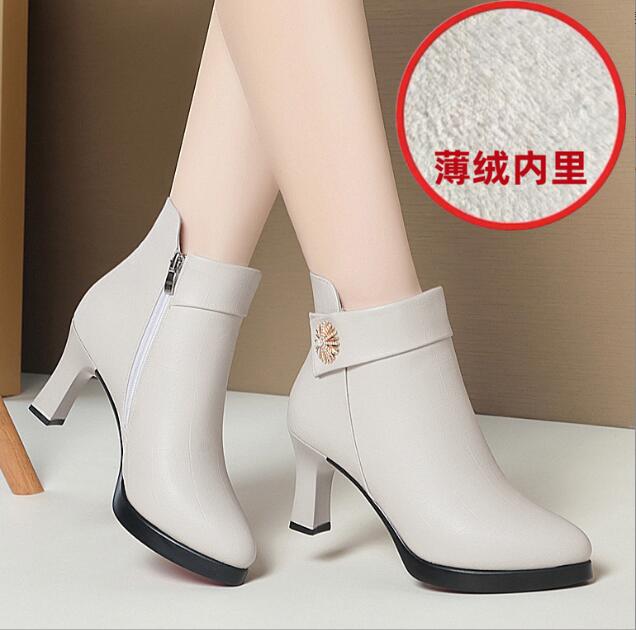 Women High Heels Genuine Leather Women Ankle Boots Autumn Winter Platform Plush Ladies Boots Brand Fashion Women Shoes