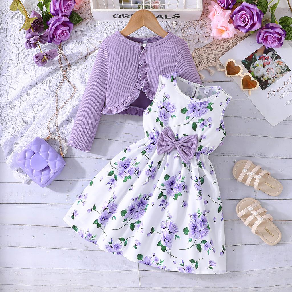 Children's 2-8Y Skirts Spring and Autumn Models Baby Colorful Halter Dress + Solid Color Jacket Fashion Baby Suit