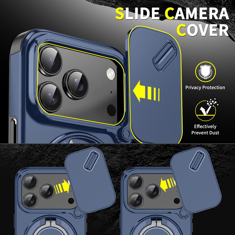 KEYSION Чехол для телефона с вращающейся на 360° подставкой-кольцом для iPhone 17 Pro Max Силикон+ПК Сдвижная защита камеры Магнитная противоударная крышка