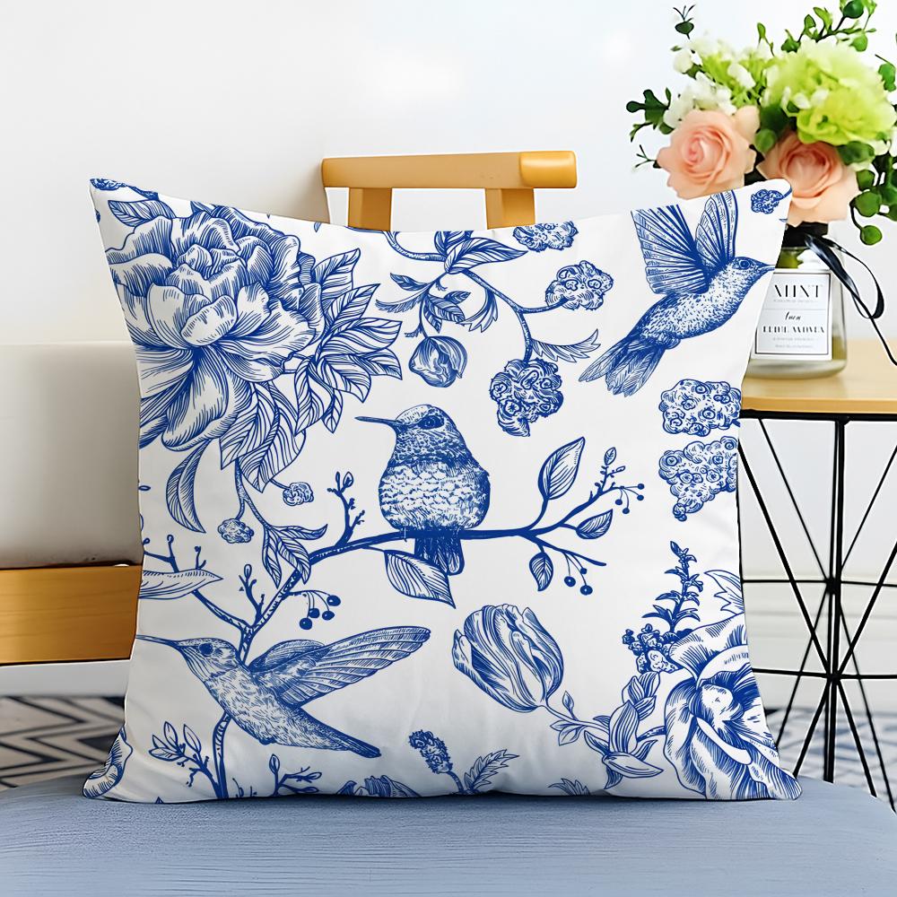 Blue and White Porcelain Cushion Cover Washable Linen Pillowcase Soft  for Sofa Bed Cozy Home Room Decor