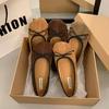 Корейская ниша ретро туфли на плоской подошве с мелким горлом женские весна и осень 2025 новые туфли с бантом темперамент яичные роллы женские туфли