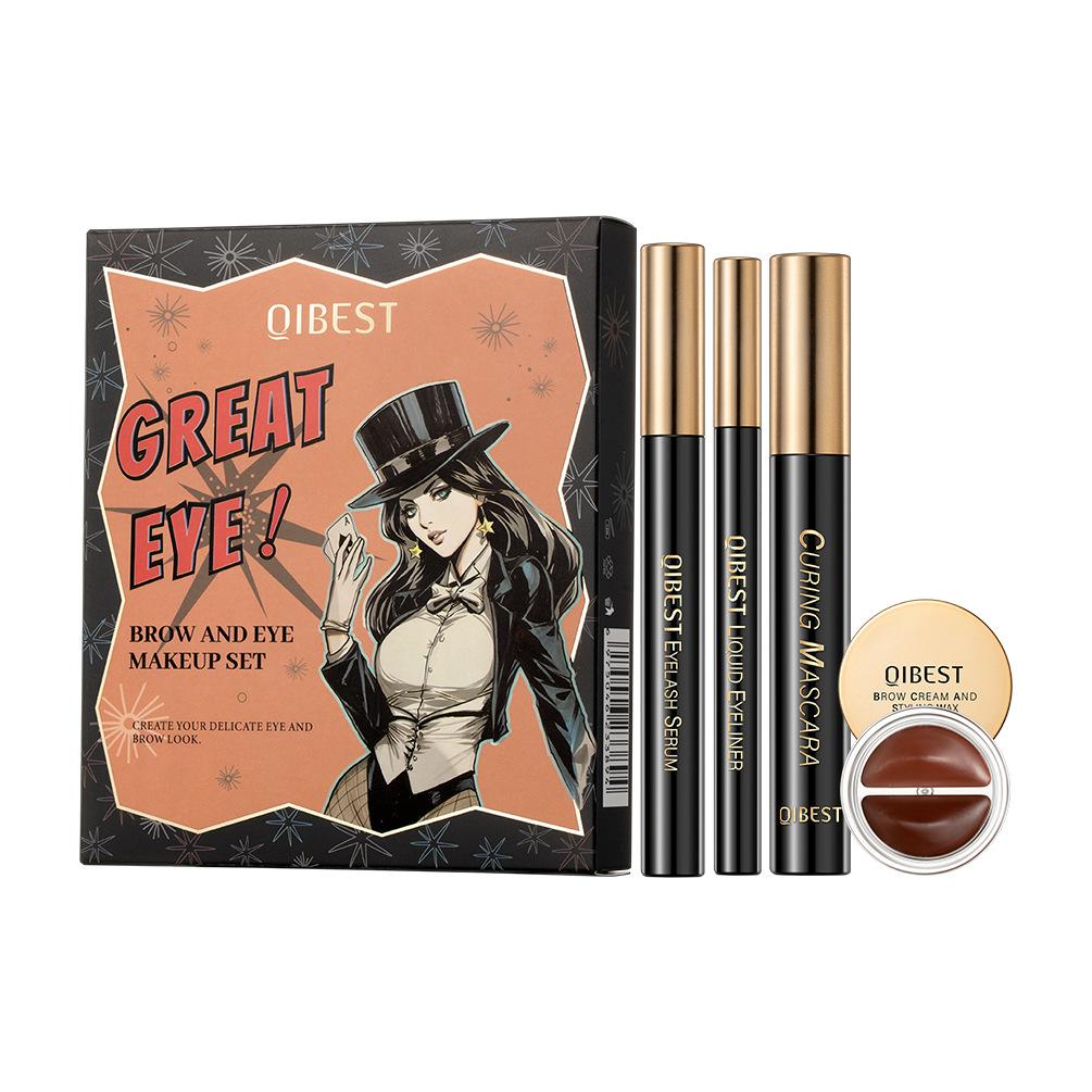 QIBEST Eyebrow Eye Cosmetic Set Waterproof Sweatproof Not Easy To Take Off Make-up Long-lasting Natural Three-dimensional Eye Make-up