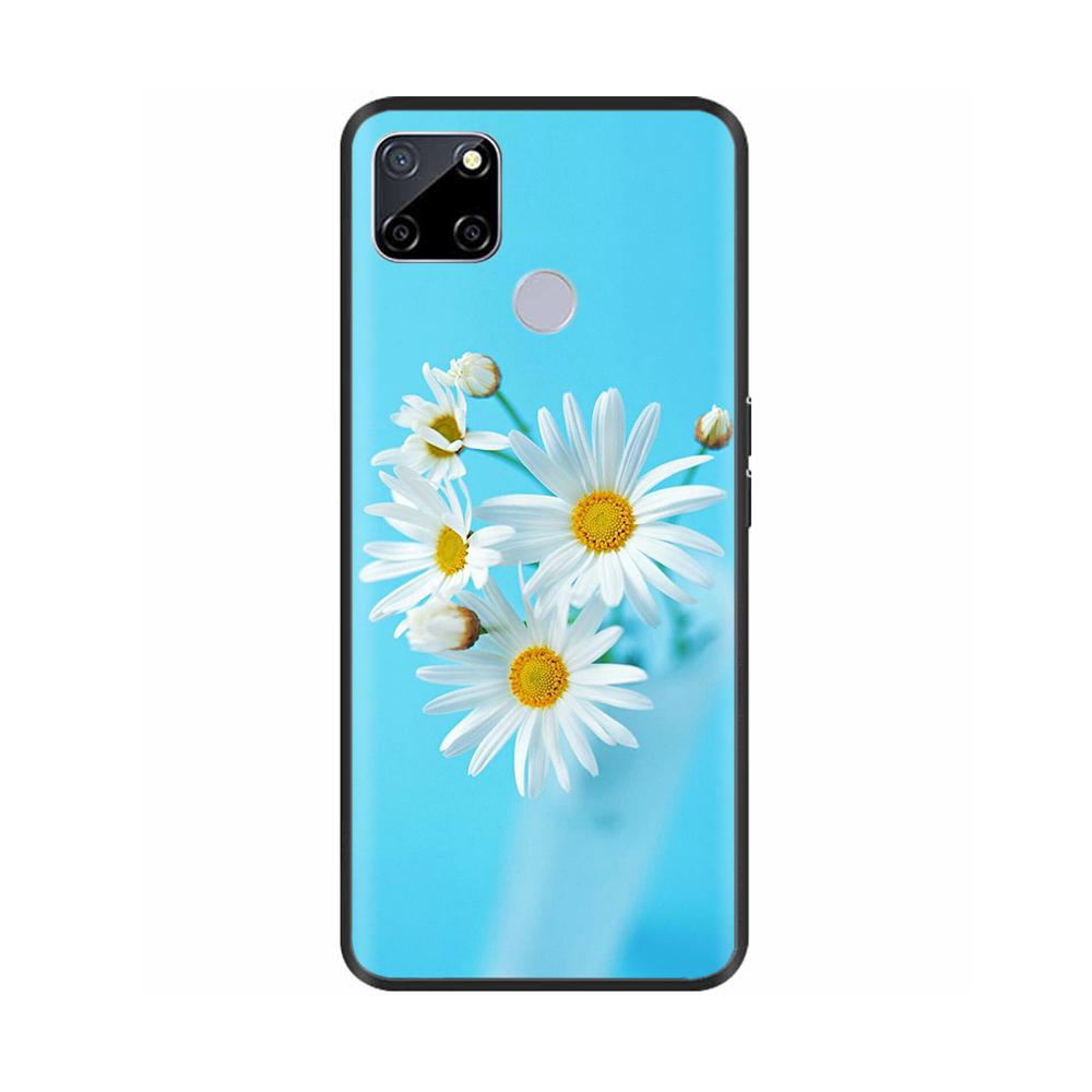 Чехол для Realme C25 C25s Мягкий Милый Чехол для OPPO Realme C25Y C21Y Силиконовый Черный ТПУ Чехол для Телефона Для OPPO Realme C21 Цветочный Чехол