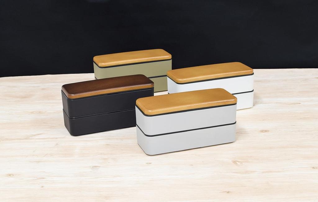 Yellow Studio Mies Long Angle Wood Grain Square 2 Tier Bento Black 73501 (MIYS)