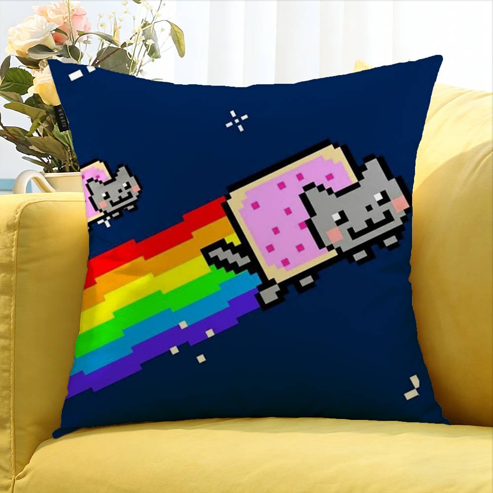 Cute Rainbow Nyan Cat World Various Sizes Square Pillow Case For Car Home Bedchamber Decor