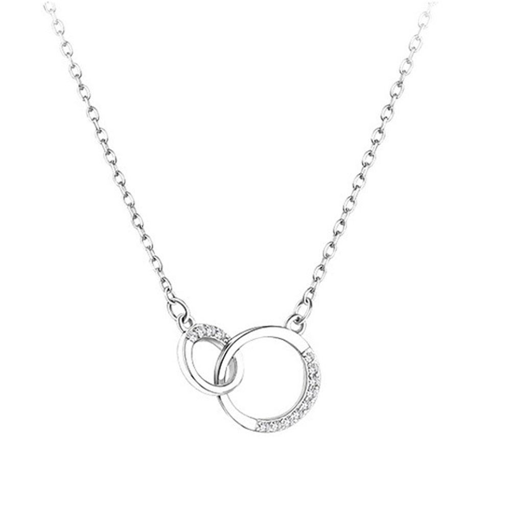 Pendants Silver Color Zircon Circle Round Double Circle Necklaces Jewelry Choker Clavicle Chains