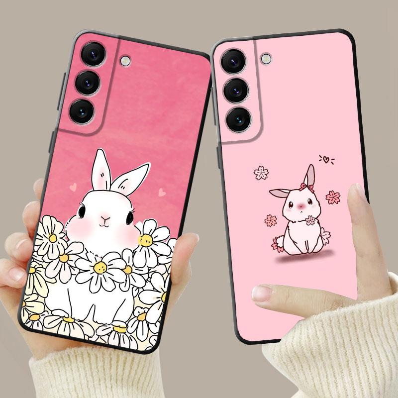 Чехол для телефона «Цветок любви», розовый милый кролик, для Samsung Galaxy S22 S21 S20 Fe Ultra S10 S9 S8 Plus S10e Note 20ultra 10plus Shell