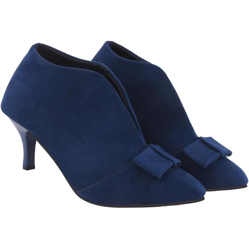 Shoetopia Women'S Bluesuede Ankle Boot Heels Pointed Toe With Bow Detail, Stylish & Comfortable Shoes Eu40