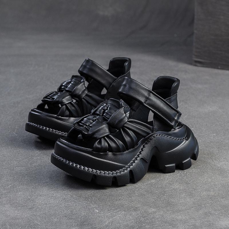 Johnature Дышащие сандалии с открытым носком из натуральной кожи ручной работы, ретро, для通勤, женская обувь на платформе