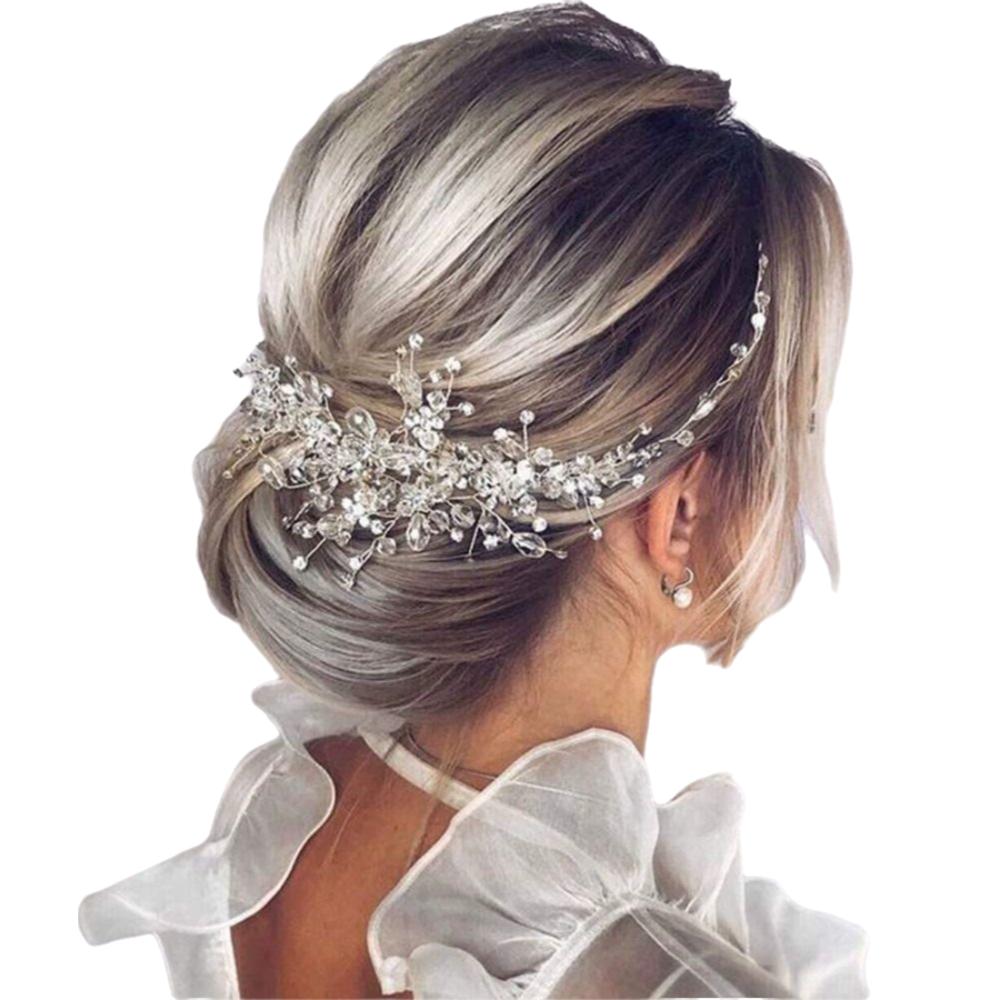 Handmade Pearl Crystal Hairband Silver Color Pearl Rhinestone Wedding Hair Accessories  Women