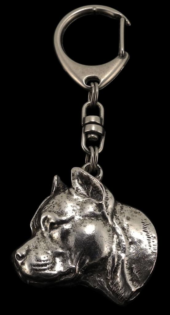 American Staffordshire Terrier, Amstaff II - Silver-plated Key Ring with a Dog In a Gift Box, Handbag Decoration, Backpack Pendant by Art-Dog Brand