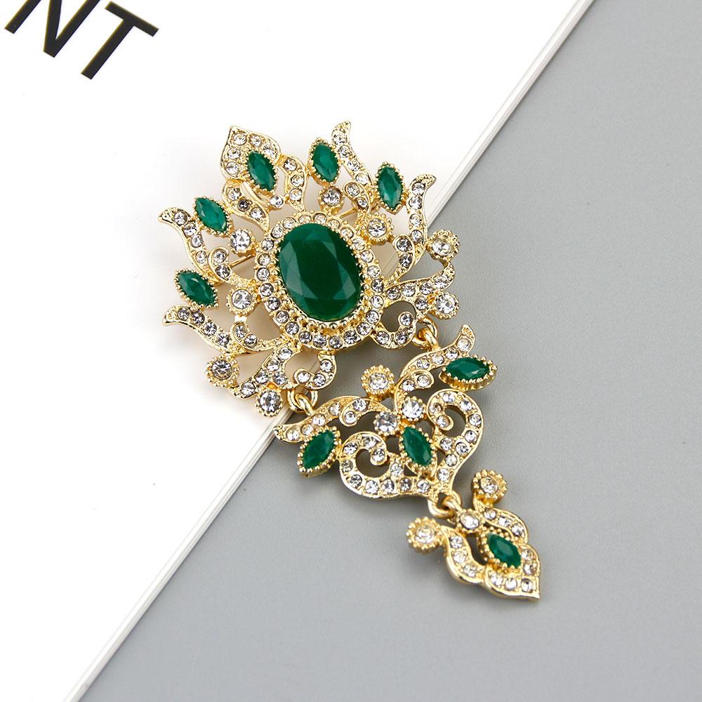 Vintage Crytal Flower Brooch Pins Turkish Women Retro Gold Color Crystal Jewelry Ethnic Wedding Bridal Gift
