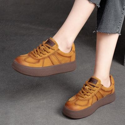 Повседневные туфли на плоской подошве со шнуровкой, универсальная женская обувь из натуральной кожи в стиле ретро с круглым носком и толстой подошвой