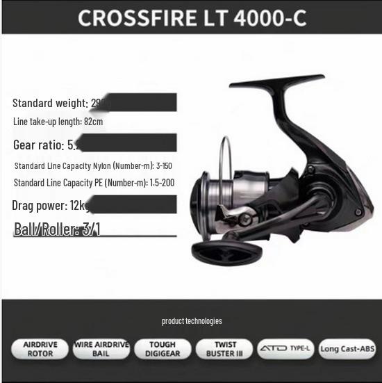Спиннинговая катушка Daiwa CROSSFIRE LT - Легкая металлическая шпуля для дальнего заброса, Доступна в 26 моделях.