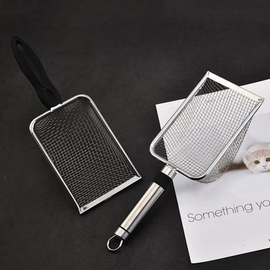 Совок для кошачьего туалета с мелкой сеткой из нержавеющей стали, большой совок с удобной ручкой, сетка для очистки фекалий домашних животных, сито для кошачьего туалета