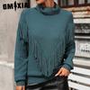 Women's Fashion Casual Solid Color Print Autumn Winter Long Sleeve High Neck Loose Sweaters