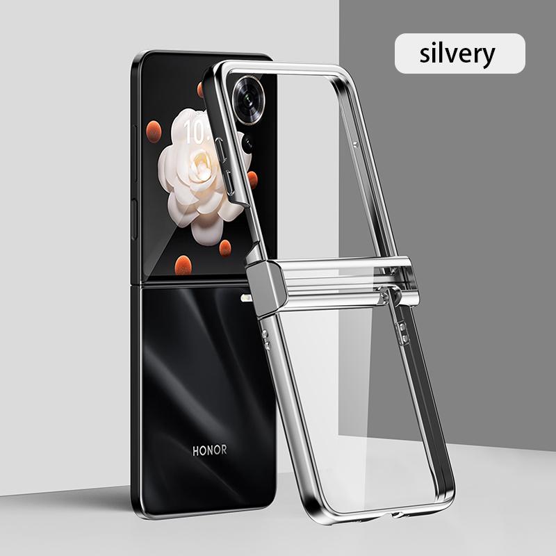Кейс для Назначение Honor Magic V Flip MagicV VFlip Ультратонкий Твердый Гальванический Цветной / Разделенный корпус Прозрачный защитный чехол Ударопрочный Задний корпус Защита от падения