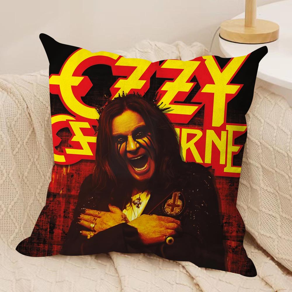 LOGO OOzzy Osbourne Cushion Cover Silky Short Plush Invisible Zipper Dustproof Sofa Pillow Case for Home Decor