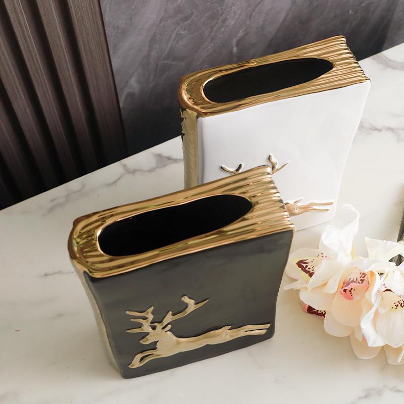 Роскошная керамическая ваза в форме книги из золота, североевропейская современная ваза для цветов, настольная ваза, украшение для комнаты с гидропоникой