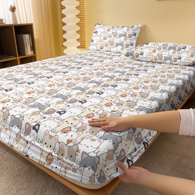 1 Cartoon Fun Animal  Printed Matte Fitted Sheet, Bedroom Printed Bed Cover, Bedding (Excluding Pillowcases)