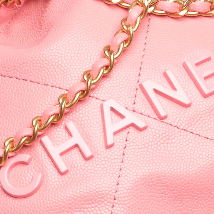 CHANEL 22Bag Shiny Grain Embossed Calfskin & Metal Bucket Bag, Shoulder Bag, Crossbody Bag Mini Women's Coral Powder AS3980-B14407-NR646