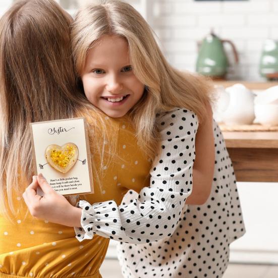 Daughter Pocket Hug with Positive Card Emotional Support Love Heart Figurine Son Sister Niece Pocket Token Decoration Inspirational Encouragement Gift