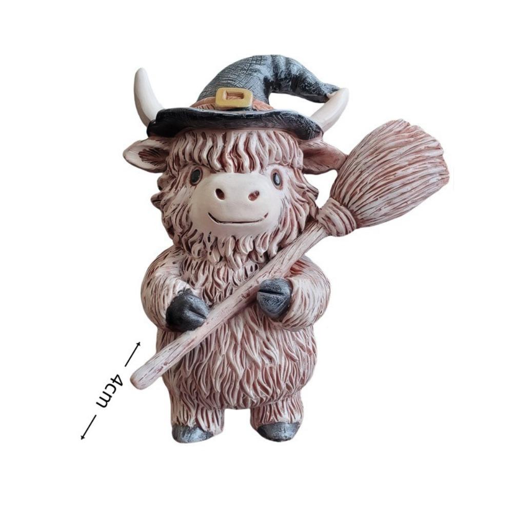 Halloween Tabletop Ornament Resin Christmas Highland Cow Statue Funny Decorative Cow Figurine Cute Animal Sculpture Party