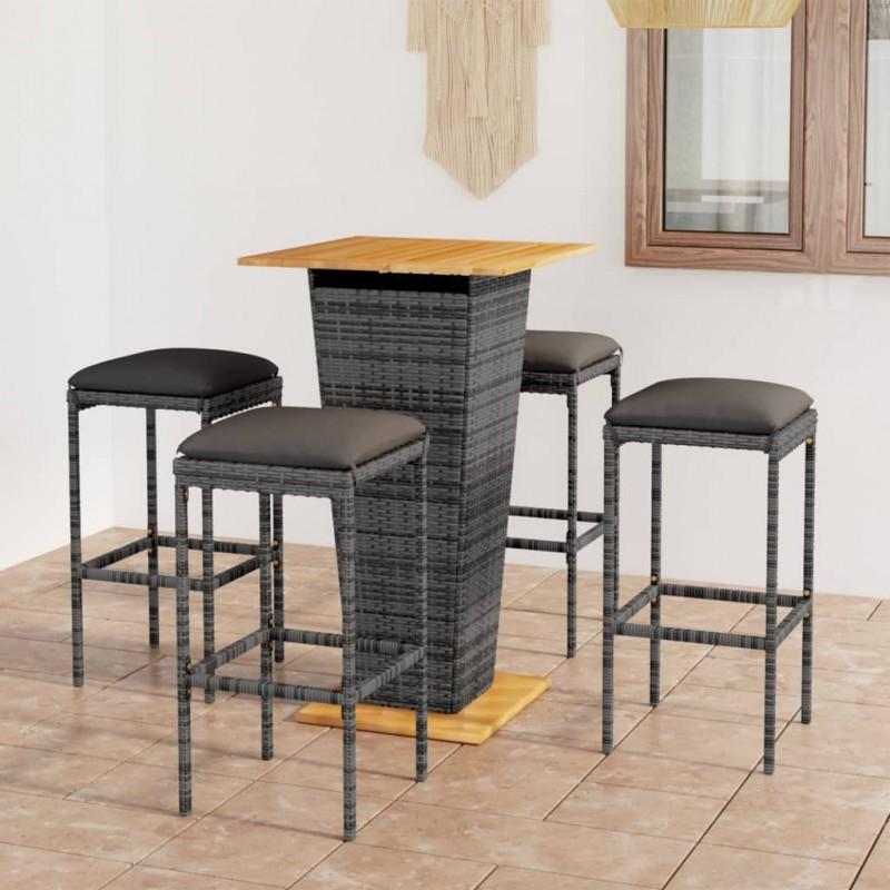 Day and Night - Day and Night 5-piece Garden Bar Furniture Set and Gray PE Rattan Cushions