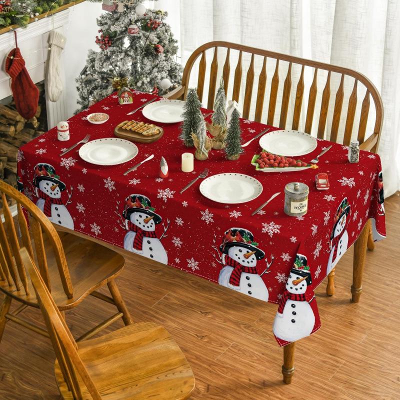 Christmas Polyester Tablecloth Snowman Print Decorative Cloth Light And DirtResistant Restaurant Atmosphere Decorative Long Tablecloth