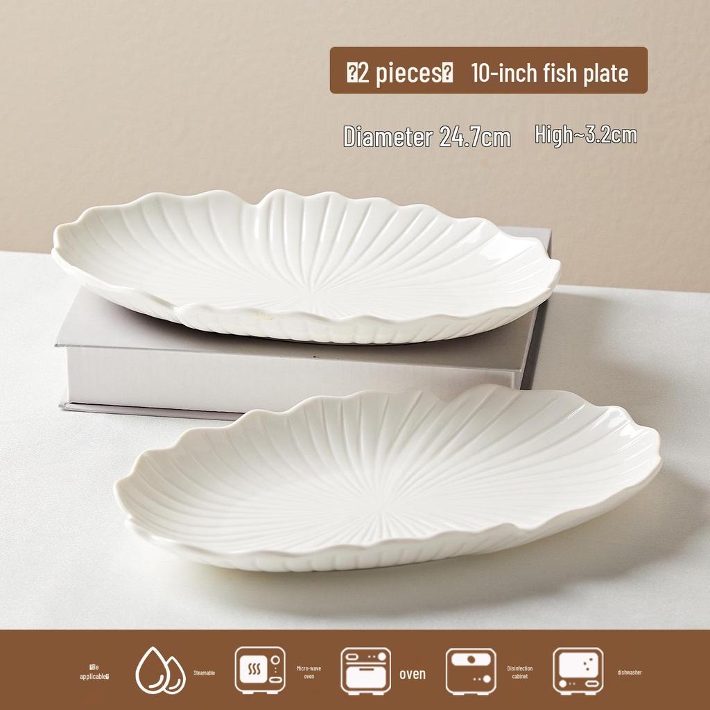 Овальное блюдо для морепродуктов из белого фарфора - Жаростойкое, Идеально для ресторанов и отелей.