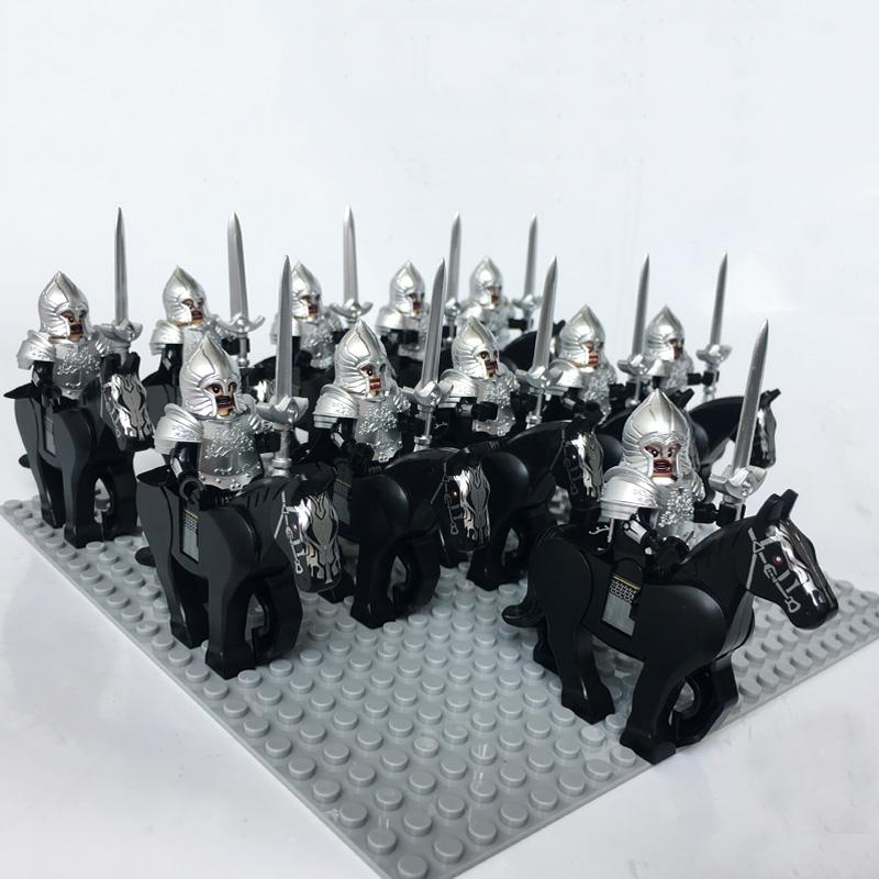 Medieval Knights Castle Cavalry Rohan Soldiers Guard Army Lotr Cavalier With Weapon Armor Helmet Shield and Horse Figure Blocks