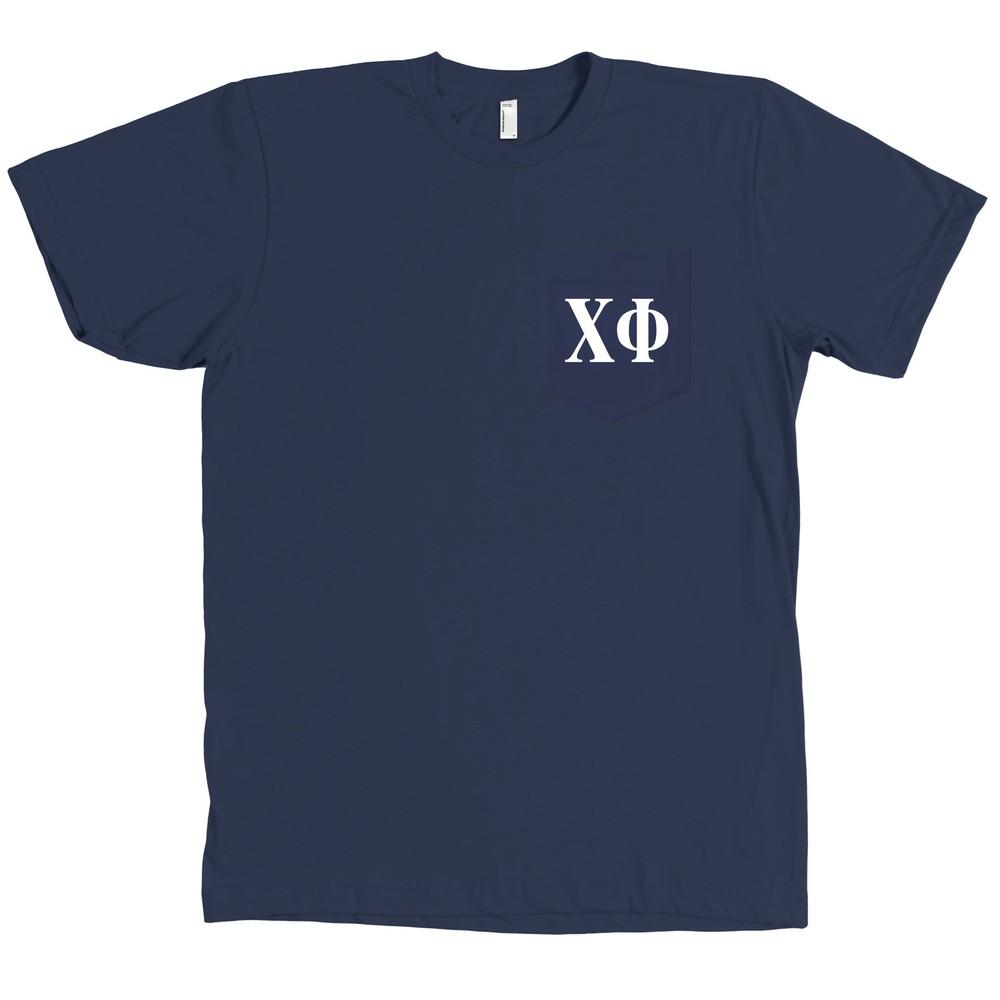 Chi Phi Bella + Canvas POCKET Navy Fraternity Letters Tee NEW Unisex T-Shirt