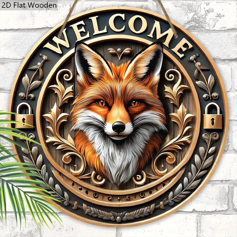 Wooden Hanging Decorative Sign, Welcome Signs, Fox Pattern,indoor or Garden Decorations, 2D Flat Pendants, Housewarming Gifts for Friends