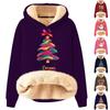 Women's Fashion Hooded Padded Thickened Warm Christmas Printed Loose Pullover Sweatshirt