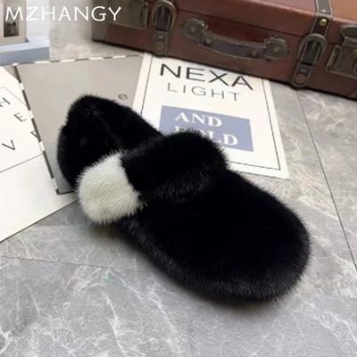 Меховые женские туфли на плоской подошве из хлопка, повседневные теплые мокасины, женская обувь 2025 года, трендовые зимние сапоги, новая мода, уютные женские сапоги