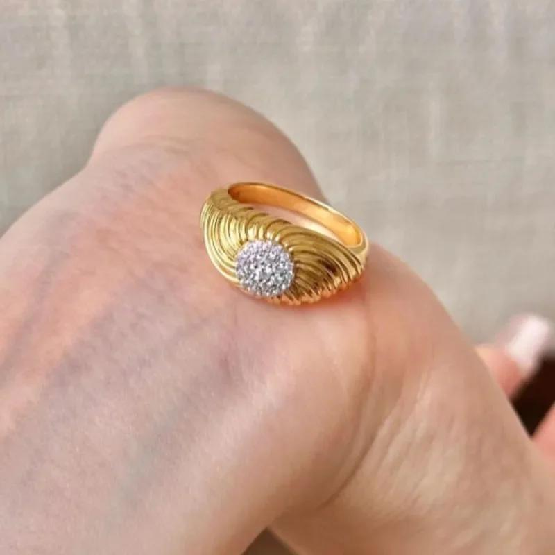 Легкие роскошные винтажные кольца с бриллиантами и резьбой для женщин в стиле суда, высококачественное модное кольцо с круглым кристаллом, изящные ювелирные изделия