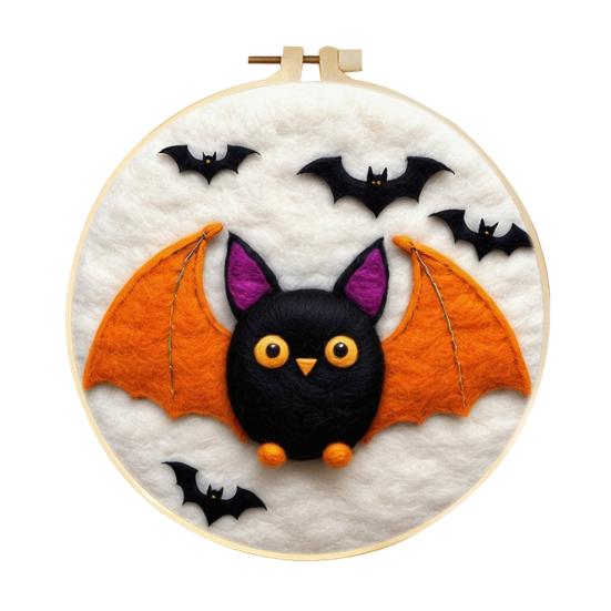 Halloween Needle Felting Kit Beginner Felt Craft Set DIY Felt Painting with Faux Wool Needle Frame Stamped Fabric for Adults Handcraft Lovers
