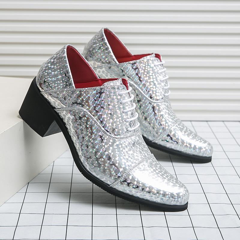 Men's shoes large size new casual leather shoes fashion high heels leather shoes men's outer height increase business dress shoes wedding shoes