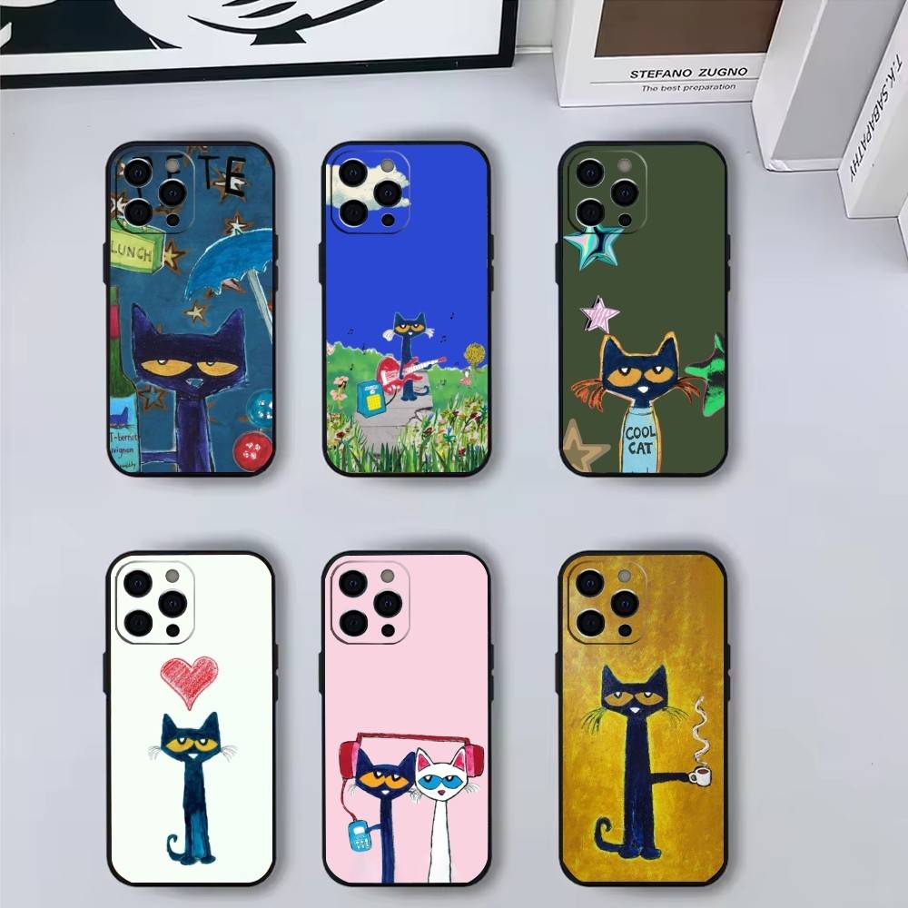 Чехол для телефона с милым рисунком P-Pete-S C-Cat для iPhone 17, 16, 15, 14, 13, 12, 11 Plus, Pro Max, Другие Мягкий Черный Чехол